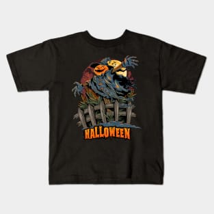 Halloween pumpkin-headed scarecrow Kids T-Shirt